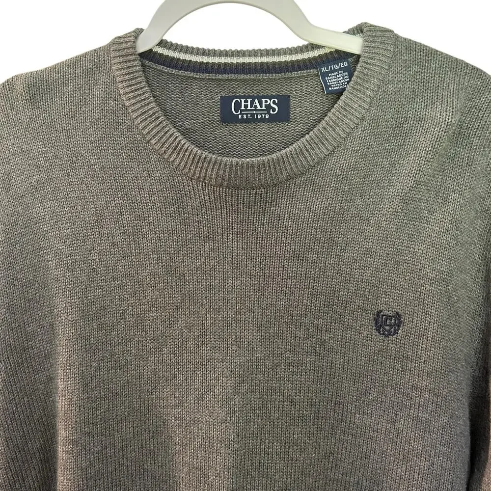 Chaps Sweater NWOT Men's SZ XL Gray 100% Cotton Long Sleeve Office Academia